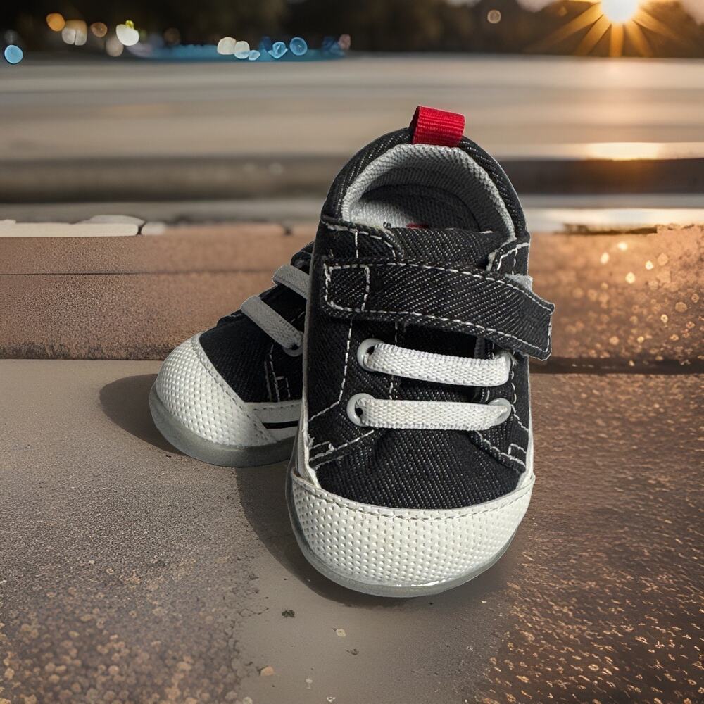 See Kai Run Stevie II Toddler Sneakers Size 3 Black Canvas Hook & Loop Shoes